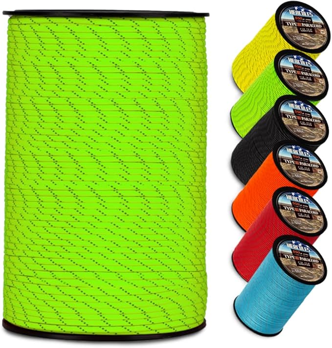 HERCULES Type III Paracord 550 Paracord Rope Parachute Cord, 1000' Reflective for Survival Rope, Survival Cord