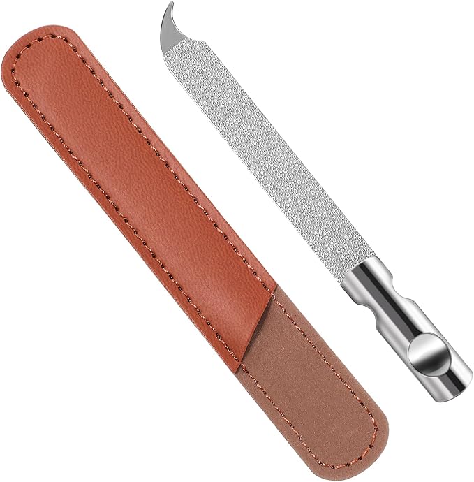 Metal Nail Files for Natural Nails, Mabor Stainless Steel Fingernail File with Pointed Tip Professional Double Sided Curved Nail Filer for Nails Travel Nail File with PU Leather Case