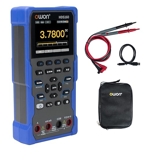OWON Handheld Oscilloscope, Digital Multi Functional Oscilloscope Multimeters,60000 Counts Portable 2 in 1 Universal Test Instrument, with 2.8 inch IPS Screen Display 1CH 1Mhz Bandwidth HDS160