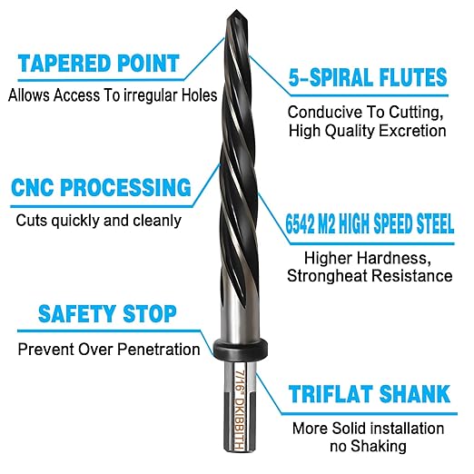 7/16" Bridge Construction Reamer Drill Bit, M2 HSS Taper Chucking Reamer for Steel Alloy Metal Wood Plastic, 3/8" Non-Slip Shank, 5-Spiral Flutes Car Reamer, to Align or Enlarge Holes, 11mm