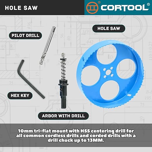 6-1/8 Inch Hole Saw with Arbor for Metal and Wood Cutting, Bi-Metal Hole Cutter, 6-1/8" Hole Saw Kit for Drywall, Wood, PVC Boards, Fiberglass and Vent Pipes