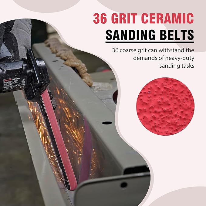 1/2 X 18 Inch Sanding Belts for Metal, 36 Grit 1/2 x 18 Ceramic Sanding Belts for Belt Sanders, Metal Finishing, Rust Removal, Woodworking, 20 Pack