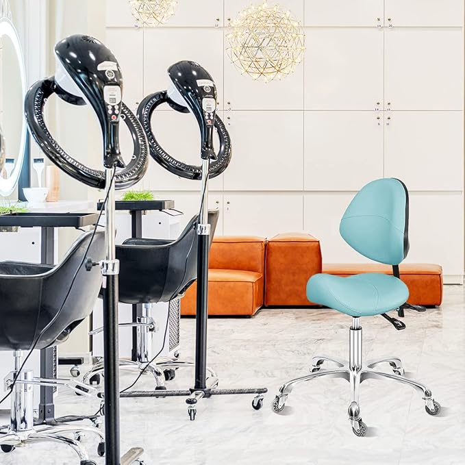 Saddle Stool Dental Hygienist Chair with Back Support, Rolling Esthetician Saddle Stool for Lash Salon Tattoo Shop Spa Dentist Clinic (with Backrest, Cyan)