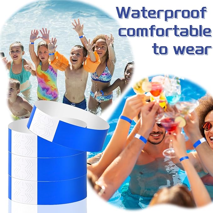 2000 Pcs Paper Wristbands for Events Waterproof Neon Blue Wrist Bands Adhesive Concert Identification Wristbands Hand Bands for Events(Blue)