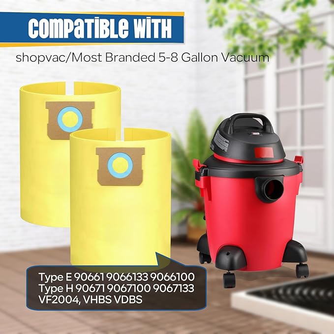 16-Pack 5-8 Gallon Bags replace for Shopvac, Type E 90661 9066133, Type H 90671 9067133.Disposable Wet Dry Vacuum Collection Bags, Yellow