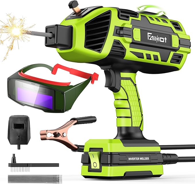 Portable Welding Machine 110V with Auto Darkening Goggles: Handheld IGBT Inverter ARC Welder Gun Stick Welder - 5 Variable Current Adjustment for 3/32"-1/8" Rods and DIY,Professional Use,Repair(Green)