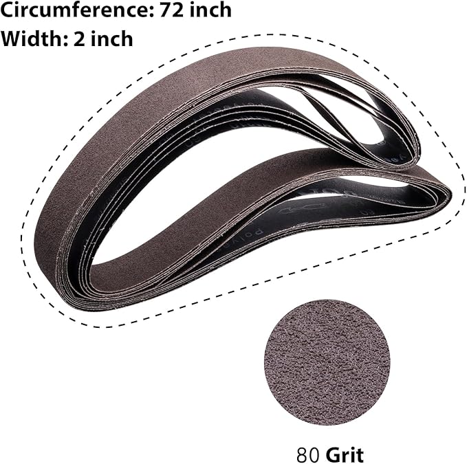 2 x 72 Inch Sanding Belts, 80 Grit Aluminum Oxide Metal Grinding Belts, 2 x 72 Sander Belts for Metal Polishing, Knife Sharpening, 6 Pack