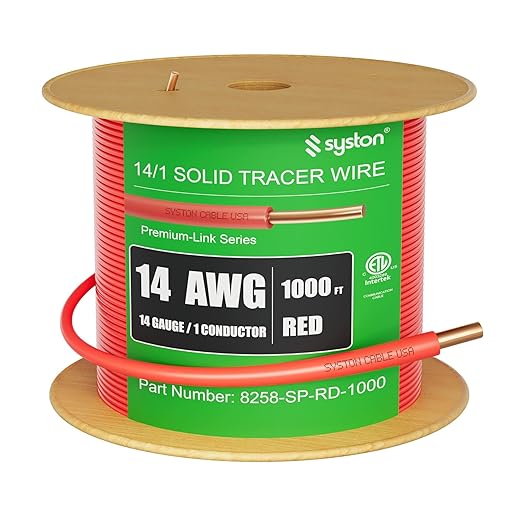 14 AWG Tracer Wire 600V 100% Solid Copper Conductor Direct Burial Underground, Red Tracer Wire for Locating Underground Pipes and Lines Electrical Wire Gas Water Sewer Pipe and Fiber Optic, 1000 FT