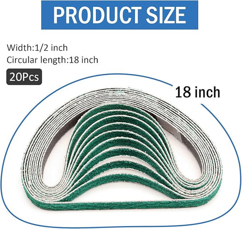 1/2 x 18 Inch Sanding Belts, 120 Grit Sanding Belts for 1/2 Inch x 18 Inch Air File Sander, Woodworking, Metal Polishing, 20 Pack Zirconia Sanding Belts for Belt Sander