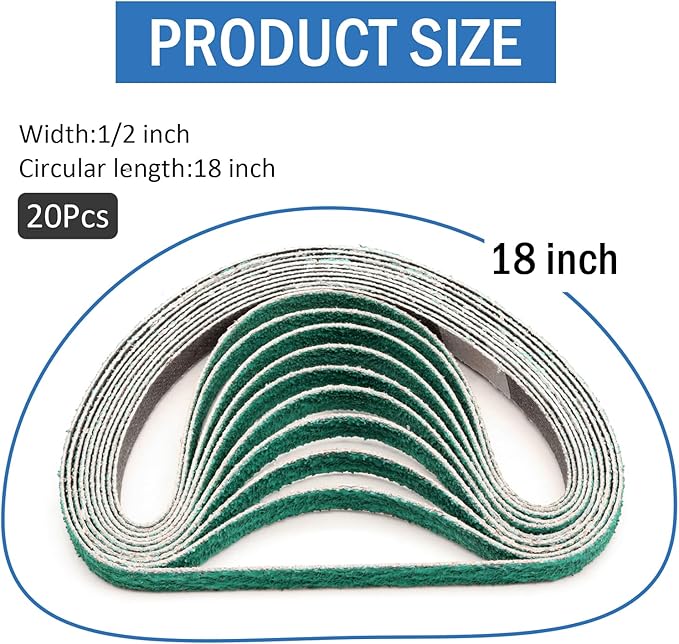 1/2" x 18" Zirconia Sanding Belts for Belt Sander, 40 Grit 1/2 x 18 Inch Sanding Belts for Air File Belt Sander, Woodworking, Metal Polishing, Derusting, 20-Pack
