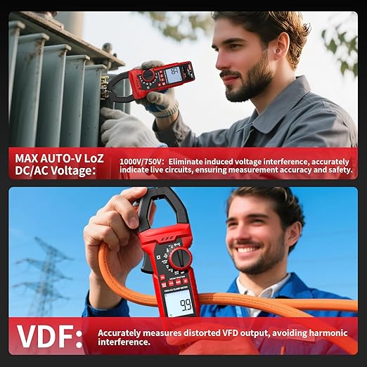Professional Clamp Meter 1000A AC/DC Amp Clamp Multimeter & 1000V Voltage Tester True RMS, Inrush, VFD, LOZ - Measures Resistance, Temperature, Capacitance and Frequency, MAX/MIN Hold