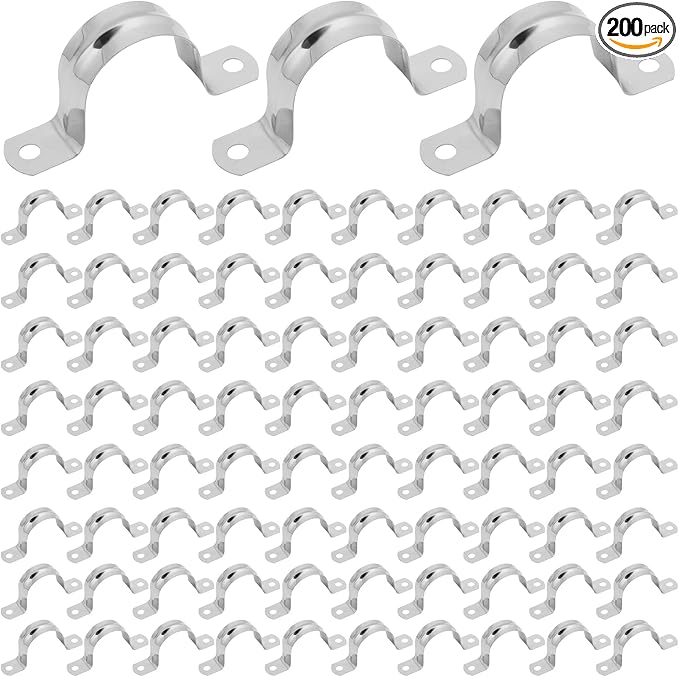 200 PCS 1-3/8 Inch Stainless Steel Rigid Pipe Strap, 1-3/8 Inch Conduit Clamps, U Bracket Mounting Clamps with Two Hole, U Tube Pipe Clamp for Chemical Industry, Commercial