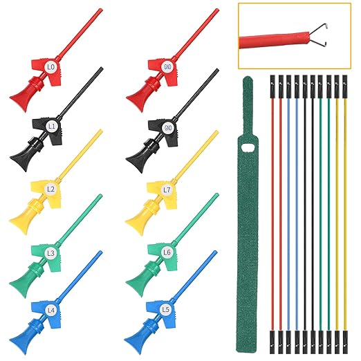 Sumnacon Test Leads Kit 10 Pcs 5 Colors Mini SMD IC Test Hook Clips with Silicone Jumper Wires Cable for Logic Analyzer Electrical Testing Clip Leads or Multimeter Test Leads for Repairing Cell Phone