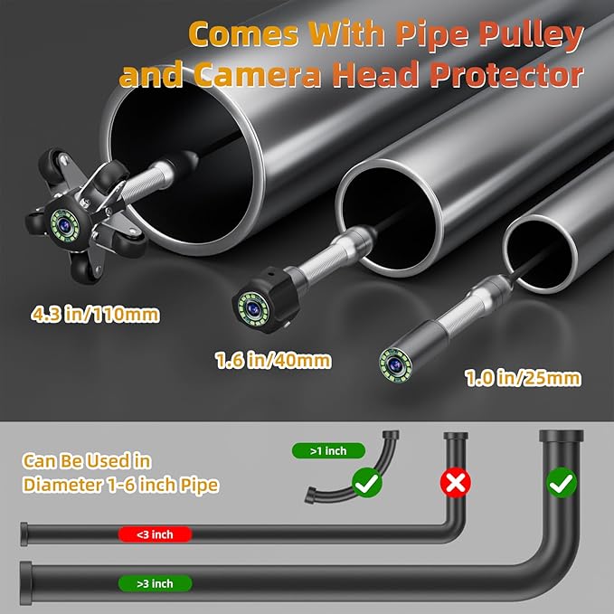 Sanyipace Sewer Camera 165FT/50M with Wheels and Retractable Handle, Self-Leveling, Support 512Hz Locator, Meter Counter, Video Audio Record, Speaker, Keyboard Input, 5x Zoom, 10" HD Screen, 7mm Cable