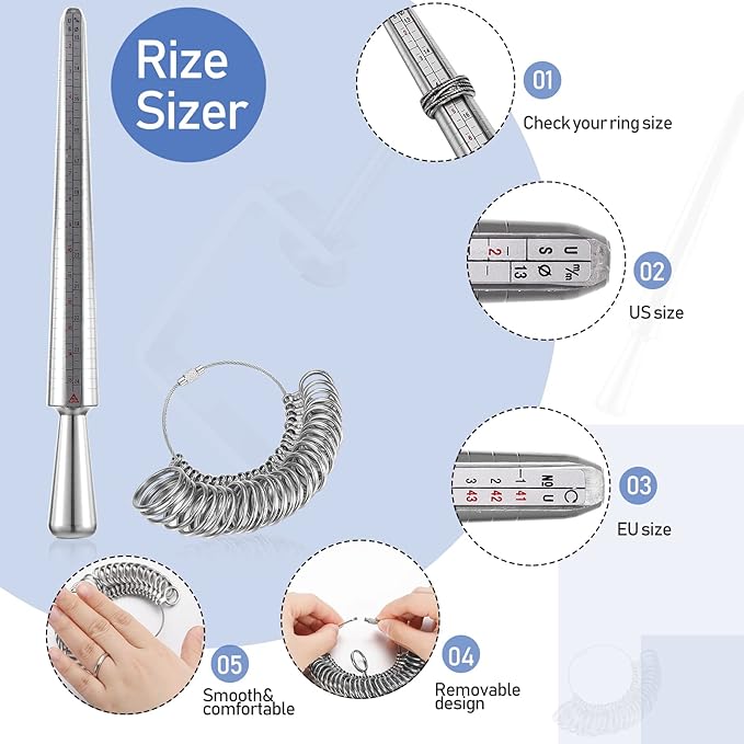Jewelers Tools Set Including Jeweler Saw Frame Bench Pin Clamp Diamond Needle File Wooden Ring Clamp and Ring Sizer Mandrel Measuring Tool Jeweler's Mallet Hammer Stick for Jewelry Making
