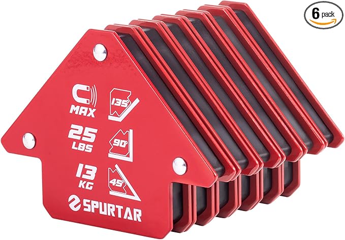 Spurtar Welding Magnets 6pcs 25lbs, Heavy Duty Welding Magnets and Clamps, Strong Magnetic Holder Tools and Accessories, 45, 90, 135 Degree Angle