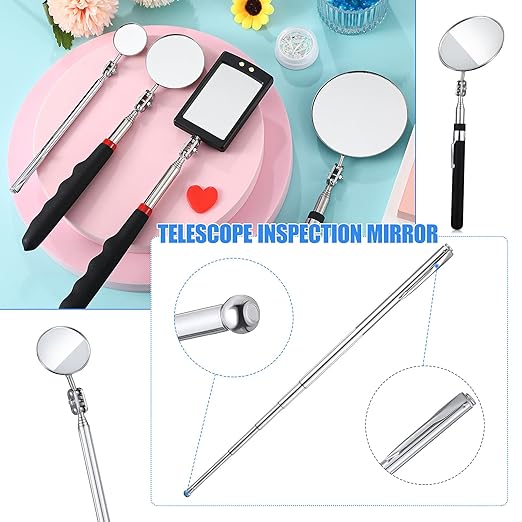 4 Pieces Telescoping Inspection Mirror Telescoping LED Lighted Flexible Inspection Mirror Tool for Checking Observing Vehicle Small Parts (Elegant Style)