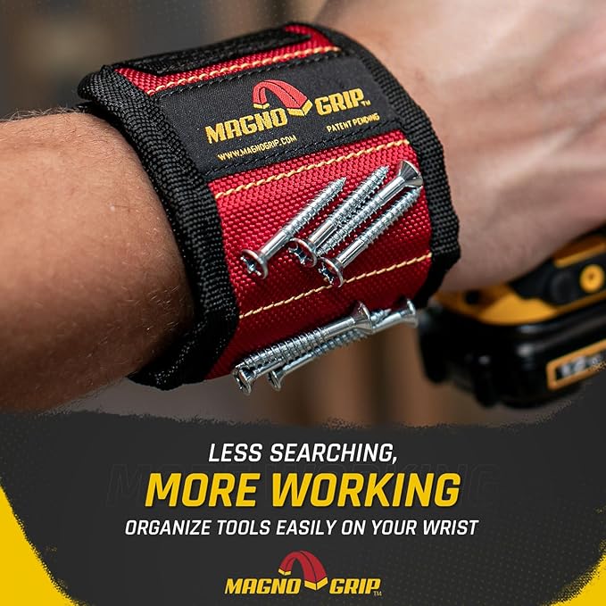 MagnoGrip Magnetic Wristband for Holding Screws, Nails, Drill Bits, Super Strong Magnets, Adjustable Strap, Essential Tool for DIYers, Handyman, Mechanics, Construction & Home Improvement - Red