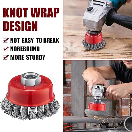 Tandefio 24 Pcs Wire Wheel Cup Brush with 5/8"-11 Threaded Arbor for 4 1/2 Angle Grinder Twisted Knotted Grinder Abrasive Wire Brushes for Heavy Cleaning Rust Removal