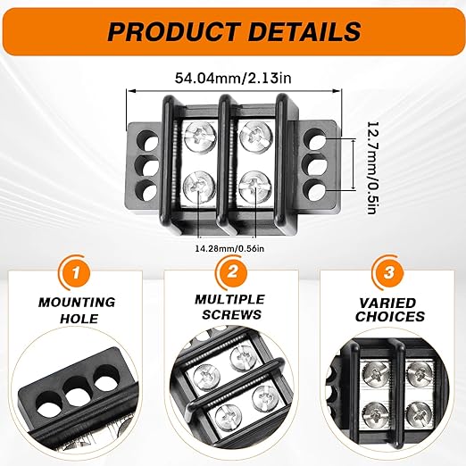 Terminal Blocks Double Row Stainless Steel 10-22 AWG Copper 600V/30A Rated 2-14 Poles Neat Circuit Solution 1 Pack TBD (2 Poles)