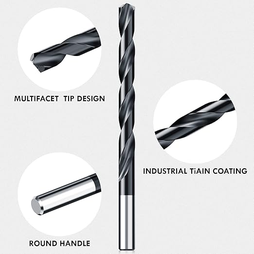 TiAIN Coating Cobalt Drill Bit Set, Multifacet Tip 29Pcs M35 Jobber Drill Bit Kit for Hardened Metal, Stainless Steel, Cast Iron and Soft Materials, with Metal Index Storage Box, 1/16"-1/2"