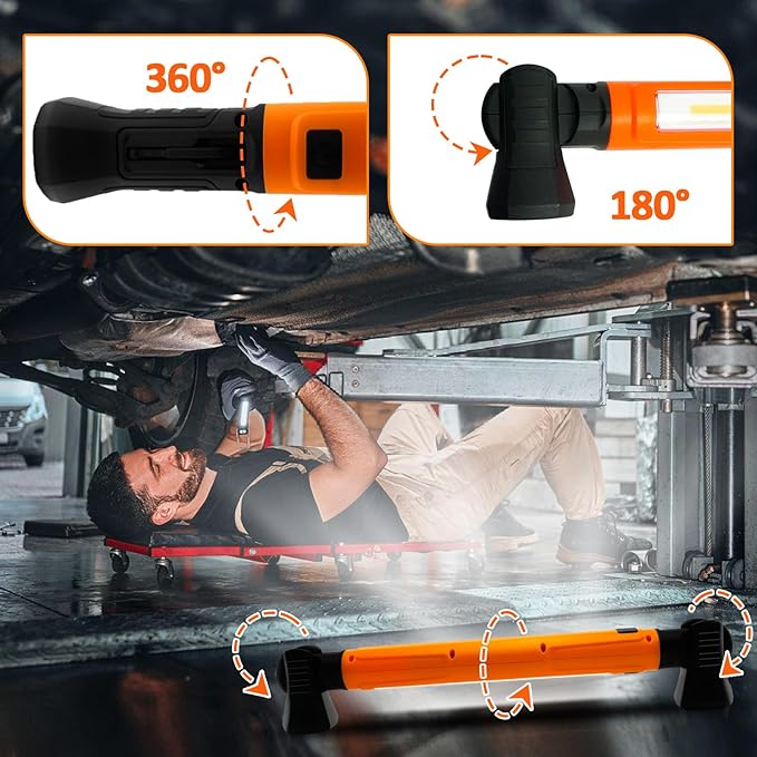 Portable 3000LM LED Work Light, Rechargeable Magnetic Underhood Light with Hooks and Power Output, Ideal for Garage, Workshop