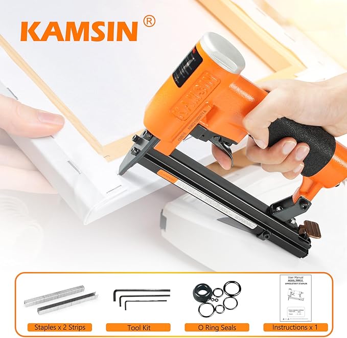 KN8016 21 Gauge Industrial Pneumatic Upholstery Stapler 1/2-Inch Crown for 1/4-Inch to 5/8-Inch Staples, Air Power Upholstery Construction Staple Gun for Home Renovation, Furniture, DIY Woodworking