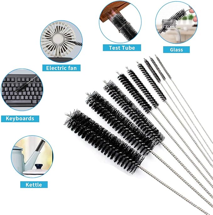 10 Pcs Flexible Drain Brush Straw Cleaner Brush Set,Pipe Cleaners Brush,61Inch Stainless Steel Double-Ended Hose Brush 8.2Inch Nylon Long CPAP Tube Cleaning Brush for Home Kitchen Sink Plumbing