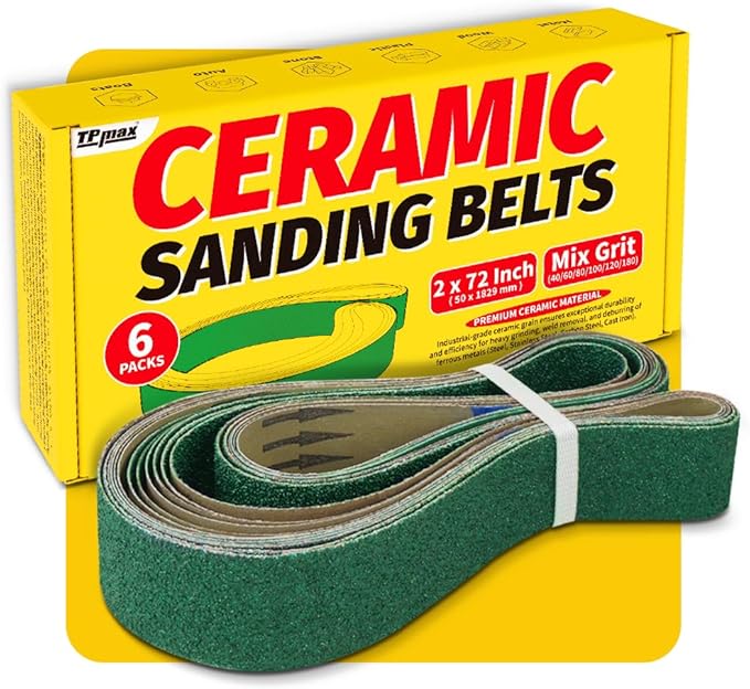 6 Pack 2 x 72 Inch Zirconia Ceramic Sanding Belts Kit – 40, 60, 80, 100, 120, 180 Grits Premium Metal Grinding Belts for Knife Sharpening, Stock Removal, and Bevel Work