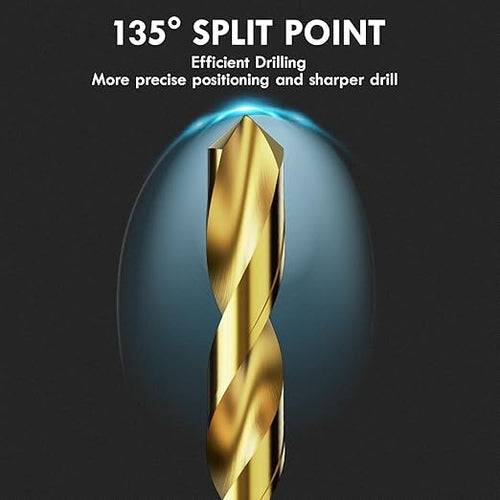 230Pcs Titanium Drill Bit Set, 135 Degree Tip HSS Drill Bit Kits, Sizes from 3/64" to 1/2" for Drilling Soft Metal, Aluminum, Copper, Wood and Plastic, with Plastic Indexed Case for Storage