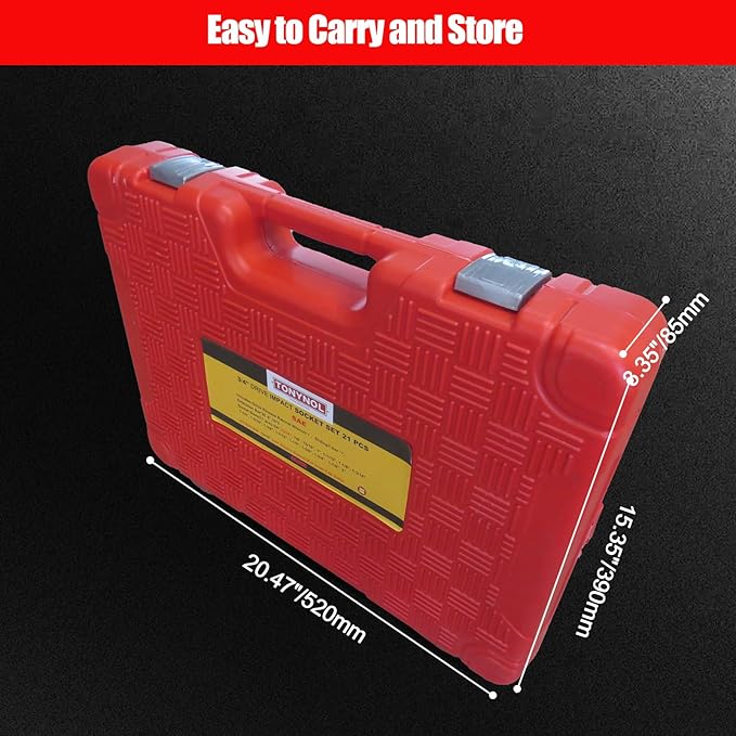 3/4 Inch Drive Impact Socket Set,6 Point,SAE Sizes(3/4" to 2"),21Pcs,Cr-Mo Steel,Includes Adapters and Quick Release Ratchet Wrench,With a Storage Case.