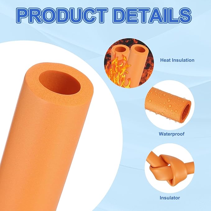 uxcell Pipe Insulation Tube Foam, 11/16" ID x 1/4" Thick x 1.64ft Foam Pipe Cover Non-Slip Hollow Tubing Guitar Air Conditioner Stand Fitness Equipment Handles, Orange