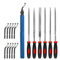 Deburring Tool Kit,with 6Pcs Needle Files. 6-1/2" Metal Handle Chamfer Tool for Resin Aluminum Brass Plastic Pipes Tube Hole 3D Art with Extra 10 HSS Blades