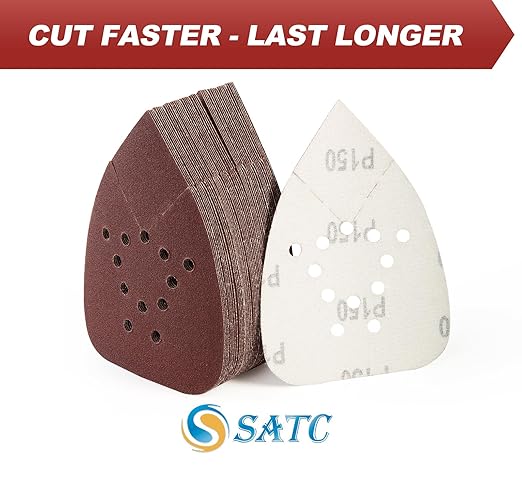 S SATC Mouse Sander Sandpaper 50PCS Mouse Sanding Pads 12 Holes Hook and Loop Sandpaper 150 Grit Detail Palm Sand Paper