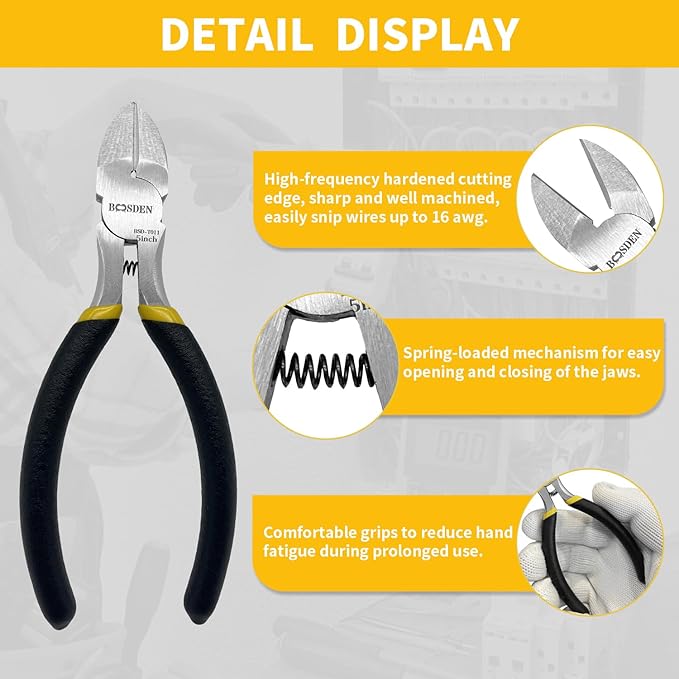 BOOSDEN 5" Diagonal Cutters,5 Pack Wire Cutters,DIY Cutting Pliers,Spring Loaded Side Cutters, Wire Snips for Jewelry Making and Wire Cutting