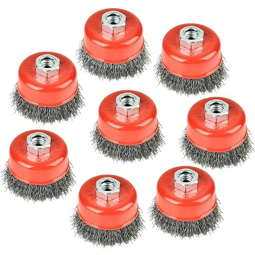 A A IN 8Pack Wire Wheel for Angle Grinder, 3 Inch Grinder Wire Wheel Brush with 5/8"-11 Threaded Arbor for Angle Grinder, 0.014'' Carbon Steel Crimped Wire Cup Brush for Rust,Corrosion,Paint Removal