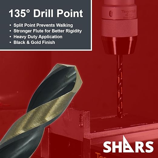 Shars 1mm to 13mm by 0.5mm 135° 25 Pcs HSS Heavy Duty Black & Gold Finish Jobber Drill Set 404-2936 P)