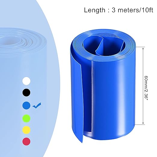 MECCANIXITY Battery Wrap PVC Heat Shrink Tubing 38mm Dia 60mm Flat 10 Feet(3meters) Blue Good Insulation for Battery Pack