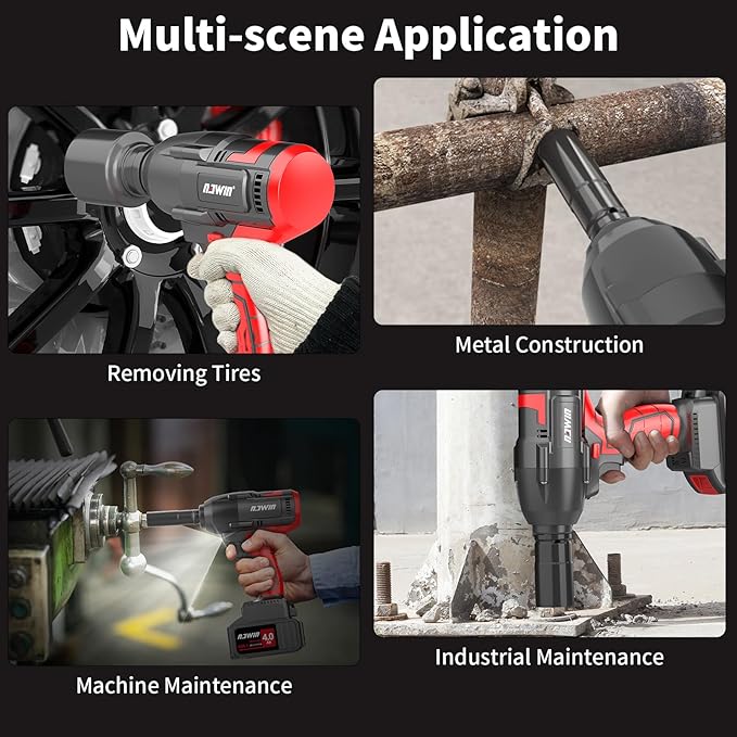 NAWIN Cordless Impact Wrench, 1/2 Impact Gun,450 ft-lbs (600N.m),Brushless Motor, 2×4.0Ah Battery,Electric Impact Wrench for Car Home,Sockets Kit, Fast Charger