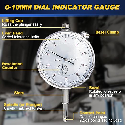 DASBET 110Lbs Magnetic Base with Fine Adjustment, 0-10mm Range Dial Indicator Magnetic Dial Indicator Holder Set in Strong Carry Box
