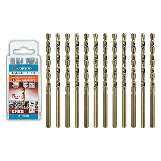 5/32 inch Cobalt Drill Bits (12Pcs), M35 HSS Metal Jobber Length Twist Drill Bit Set for Hard Metal, Stainless Steel, Iron, Copper, Aluminium, Brass, Plastic & Wood