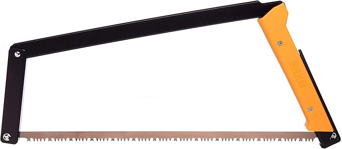 AGAWA - BOREAL24 Backwoods KIT - 24 Inch Folding Bow Saw, Premium Leather Sheath, Additional Aggressive Blade (Black Frame - Yellow Handle)