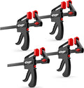Bar Clamps for Woodworking, One-Handed Clamp/Spreader, 6-Inch Wood Clamps Set, Light-Duty Quick-Change F Clamp with 130 lbs Load Limit, 4-Pack