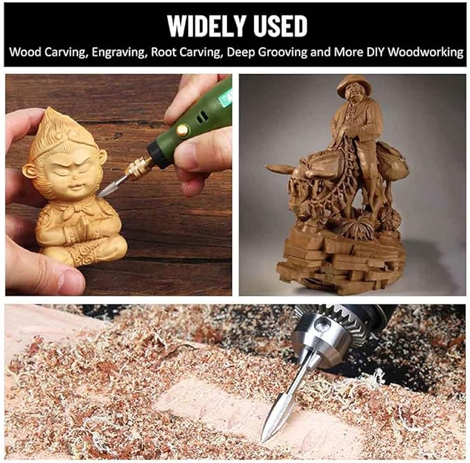 Wood Carving Tools, 5 PCS HSS Engraving Drill Bit Set Wood Crafts Grinding Woodworking Tool 1/8” Shank Universal Fitment for Rotary Tools