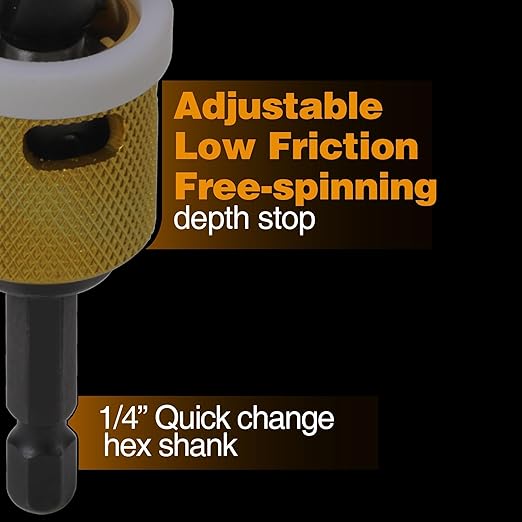 5/32"x3/8" Carbide Tipped Countersink Drill Bits with Low Friction Depth Stop, 1/4" Quick Change Hex Shank Countersink Drill with Replaceable HSS Pilot Drill Bit for Plastic, Woodworking