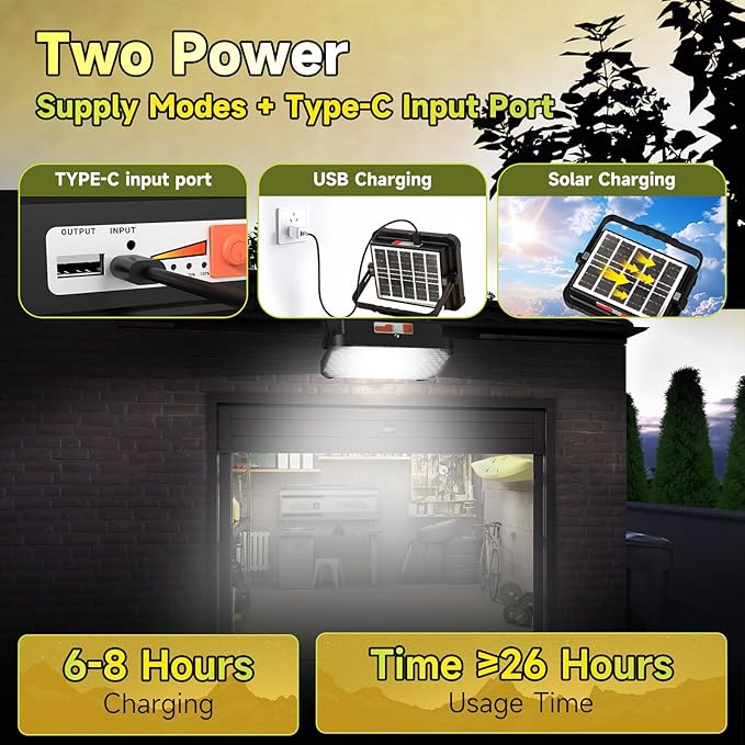 200W LED Solar Work Light 20000LM Magnetic Portable Light, 20000mAh Rechargeable with 5 Modes, IP66 Waterproof for Outdoor Camping, Car Repair, Building, Workshop, Garage, Emergency