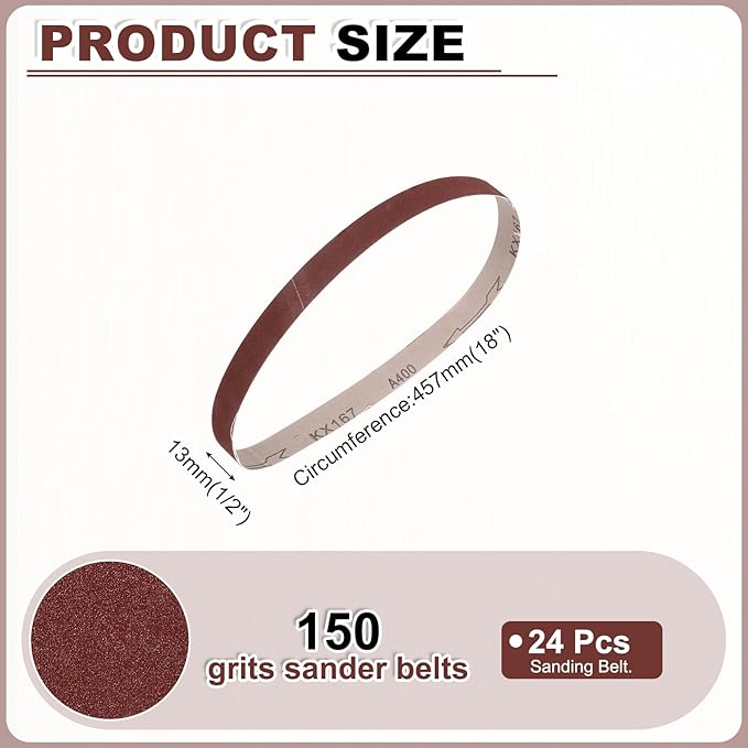 HARFINGTON 1/2 x 18 Inch Sanding Belts, 24 Pcs 150 Grits Aluminum Oxide Abrasive Belt Sander File Belt for Woodworking, Metal Polishing, Knife Sharpener
