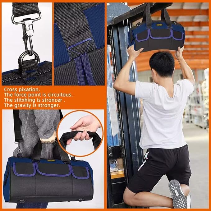 20 Inch Heavy Duty Tools Bag with Wide Mouth for Tool Storage, Carrier and Organizer,Tote Bag for Men/Women, Wide Mouth Tool Bags With Inside Pockets (20 Inch)