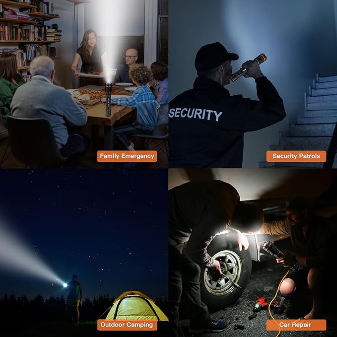 KunHe Heavy Duty 3D Cell LED Flashlights Large Aluminum Zoomable High Lumens-1200 LM Battery Powered Single Mode Flash Light- Big Flashlight for Home Emergency Power Outages Camping Car