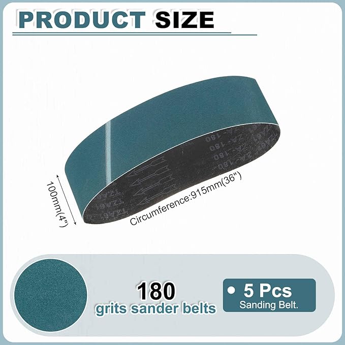 HARFINGTON 4 x 36 Inch Sanding Belts, 5 Pcs 180 Grit Zirconia Abrasive Belt Sander File Belt for Woodworking, Metal Polishing, Knife Sharpener